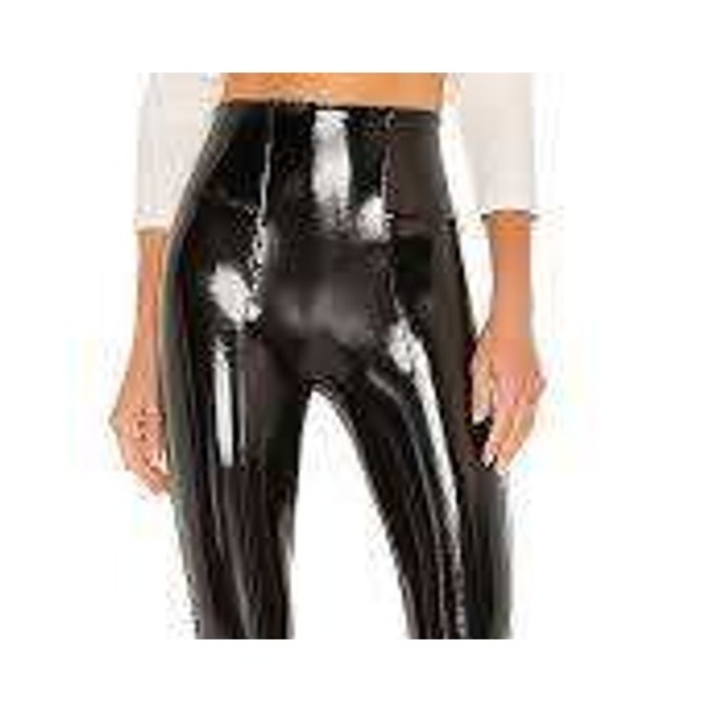 Spanx Faux Leather Patent Leggings Black High Waisted Shiny Pants Small S - Picture 3 of 12